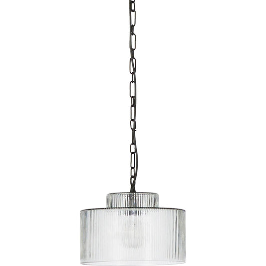 Malone Pendant by Four Hands in clear reeded glass, jet black. Made from glass, iron in a traditional style.