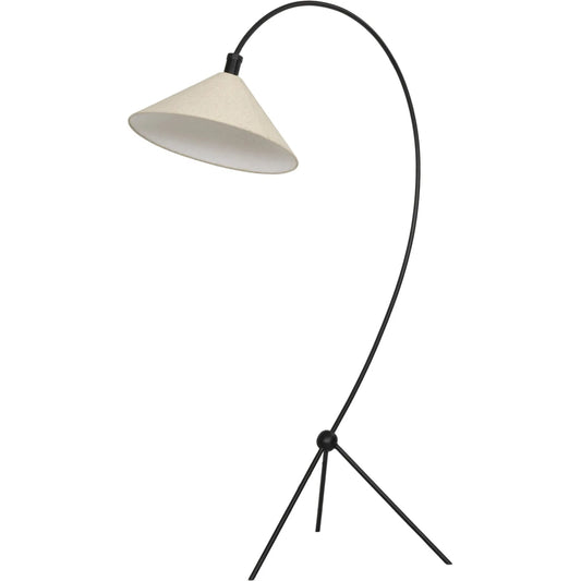 Emile Floor Lamp by Four Hands in matte black, black cord, flax linen. Made from iron, thermoplastic, 75% flax/linen, 25% cotton in a unique style.