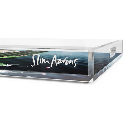 Giacomo Montegazza Tray by Slim Aarons by Four Hands in 1/4" clear cast acrylic. Made from 1/4" cast acrylic in a modern style.