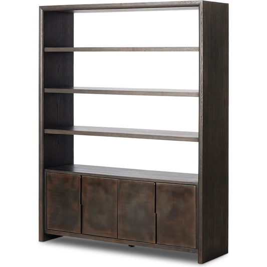 Arlington Bookcase by Four Hands in espresso oak veneer, coffee iron. Made from oak veneer, iron in a traditional style.