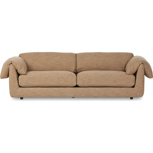 Marcel Sofa by Four Hands in laken taupe. Made from 90% polyester, 10% viscose (rayon), pine plywood, solid pine in a unique style.