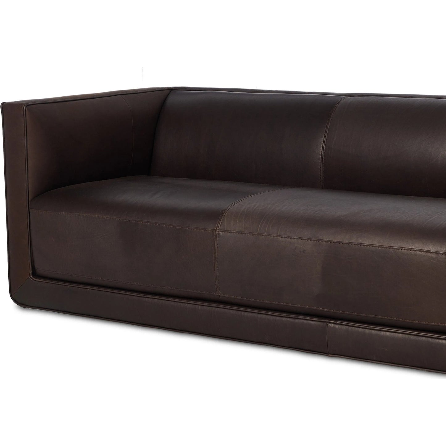 009 SI-2257111 | Closeup | Phillip Sofa by Four Hands in heirloom cigar. Made from top grain leather, pine plywood, solid pine in a traditional style.