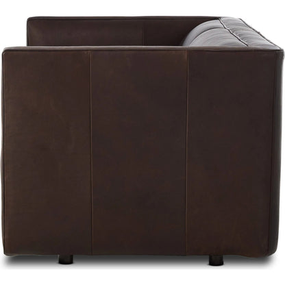 Phillip Sofa by Four Hands in heirloom cigar. Made from top grain leather, pine plywood, solid pine in a traditional style.