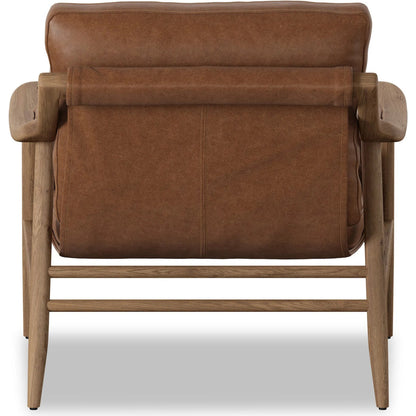 Kimmery Chair by Four Hands in chaps saddle, worn oak. Made from top grain leather, solid oak in a transitional style.