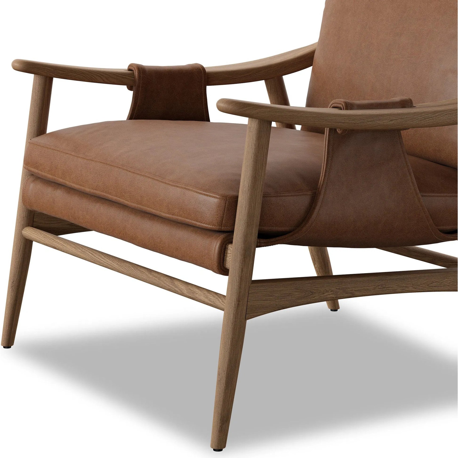 Kimmery Chair by Four Hands in chaps saddle, worn oak. Made from top grain leather, solid oak in a transitional style.