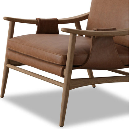 Kimmery Chair by Four Hands in chaps saddle, worn oak. Made from top grain leather, solid oak in a transitional style.