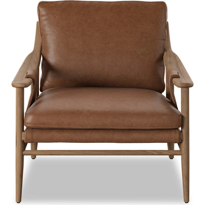 Kimmery Chair by Four Hands in chaps saddle, worn oak. Made from top grain leather, solid oak in a transitional style.