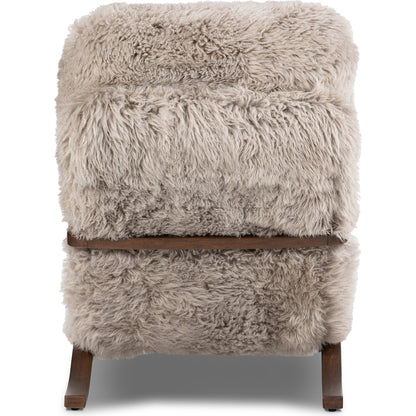 Tobin Chair by Four Hands in taupe mongolian fur and terra brown. Made from mongolia fur, rubberwood veneer in a modern style.