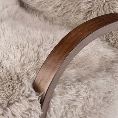 Tobin Chair by Four Hands in taupe mongolian fur and terra brown. Made from mongolia fur, rubberwood veneer in a modern style.