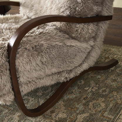 Tobin Chair by Four Hands in taupe mongolian fur and terra brown. Made from mongolia fur, rubberwood veneer in a modern style.