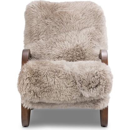 Tobin Chair by Four Hands in taupe mongolian fur and terra brown. Made from mongolia fur, rubberwood veneer in a modern style.