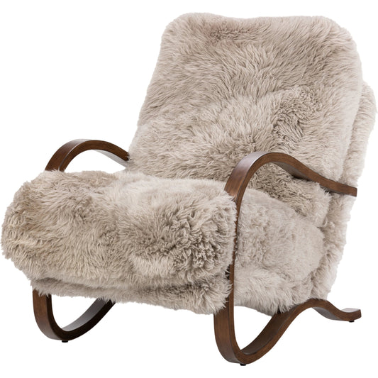 Tobin Chair by Four Hands in taupe mongolian fur and terra brown. Made from mongolia fur, rubberwood veneer in a modern style.