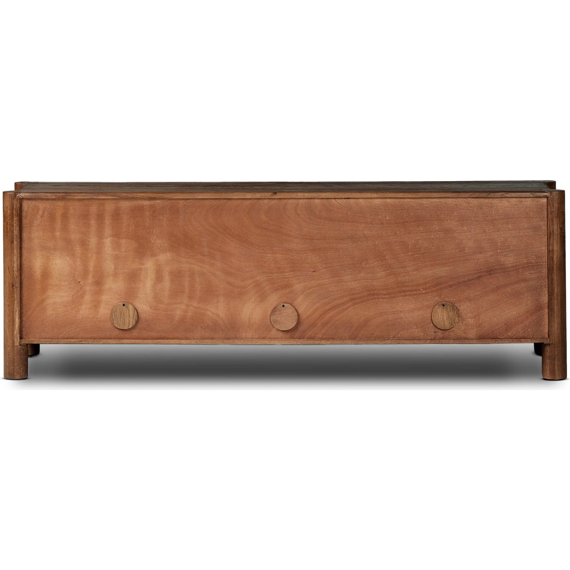 Ezri Media Console by Four Hands in cocoa oak, carved cocoa oak. Made from solid oak in a unique style.