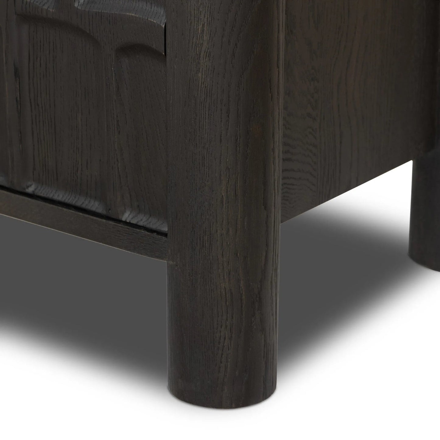 009 SI-2257112 | Closeup | Ezri Media Console by Four Hands in black oak. Made from solid oak, solid mango in a unique style.