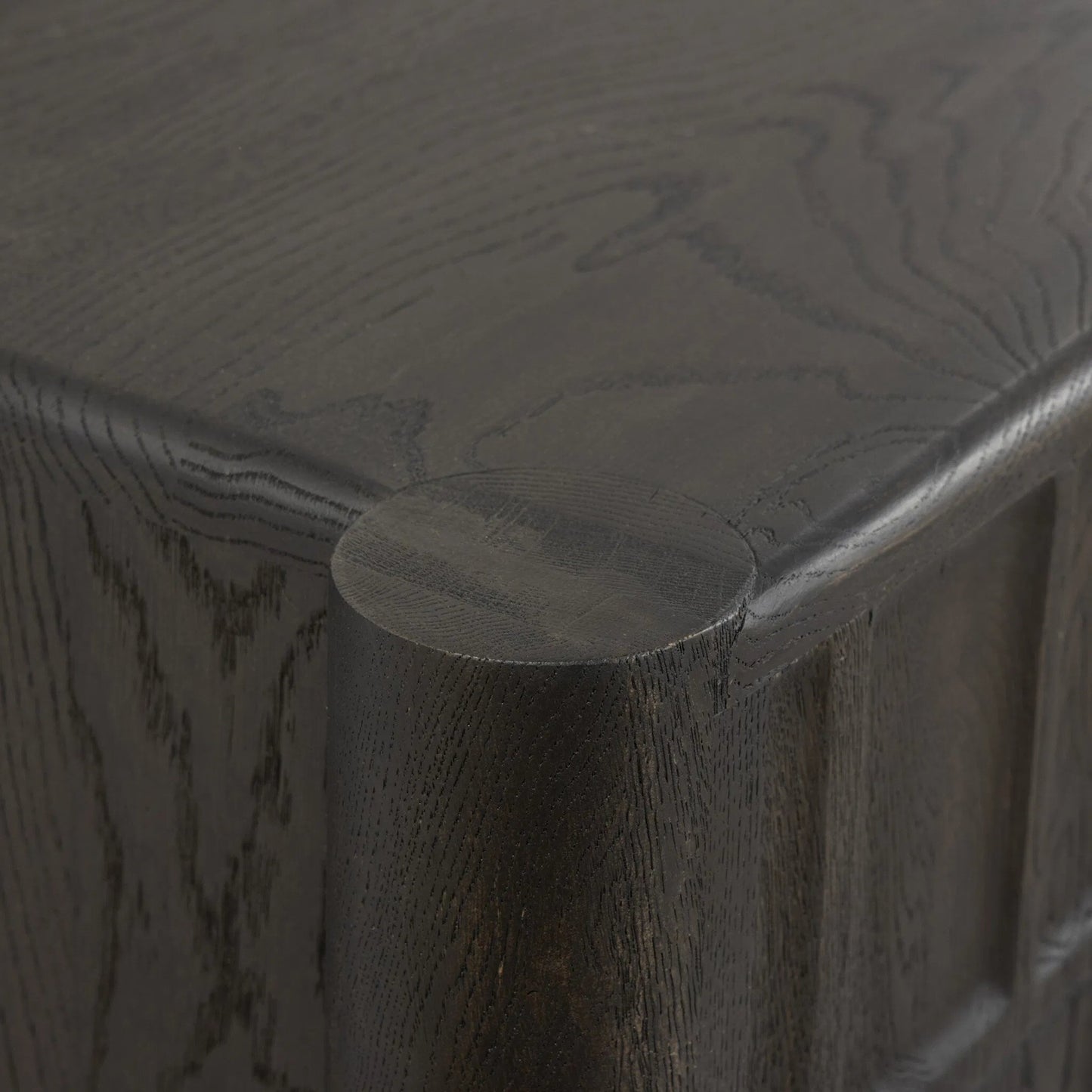 010 SI-2257112 | Closeup | Ezri Media Console by Four Hands in black oak. Made from solid oak, solid mango in a unique style.