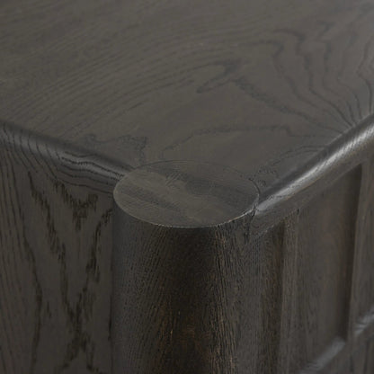 Ezri Media Console by Four Hands in black oak. Made from solid oak, solid mango in a unique style.