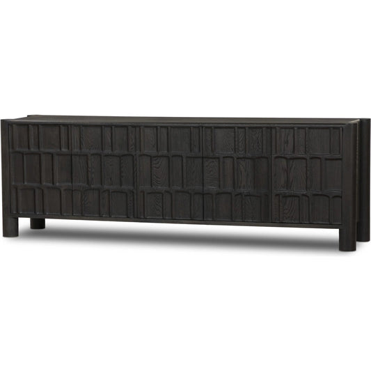 001 SI-2257112 | Primary Silo | Ezri Media Console by Four Hands in black oak. Made from solid oak, solid mango in a unique style.