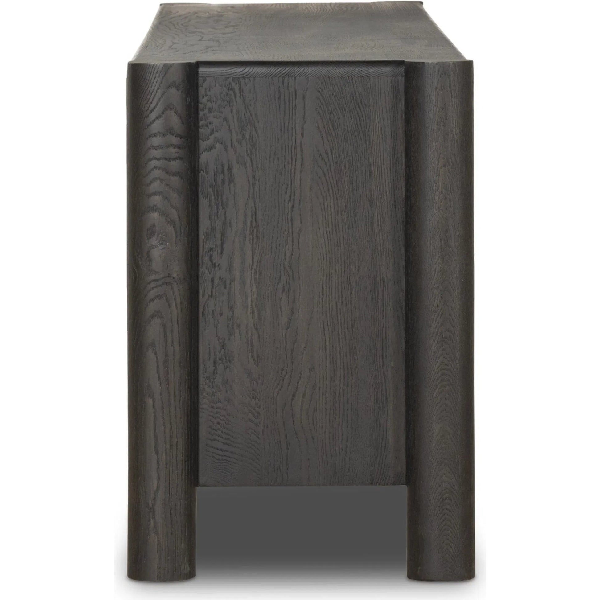 Ezri Media Console by Four Hands in black oak. Made from solid oak, solid mango in a unique style.