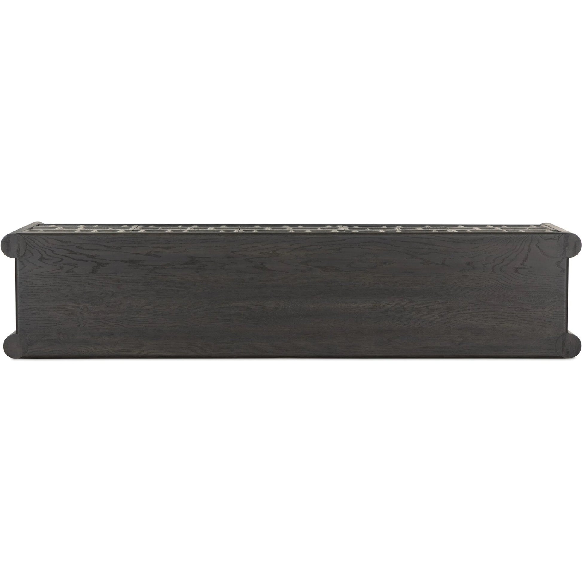 Ezri Media Console by Four Hands in black oak. Made from solid oak, solid mango in a unique style.