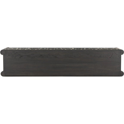 Ezri Media Console by Four Hands in black oak. Made from solid oak, solid mango in a unique style.