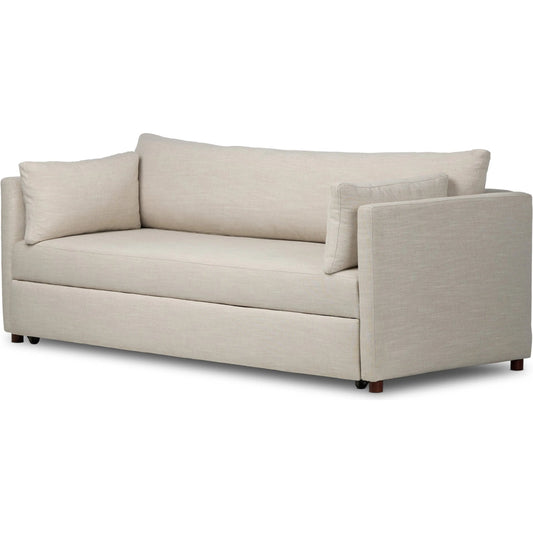 Lincoln Sleeper Sofa by Four Hands in savoy parchment, warm ash. Made from 61% polyester, 31% viscose (rayon), 8% flax/linen, solid ash in a transitional style.
