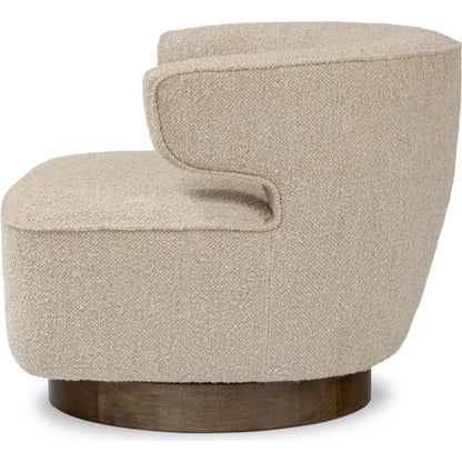 Dottie Swivel Chair by Four Hands in berber oatmeal, almond. Made from 71%li-13, 5%wo-9, 5%vi-6%pl, solid parawood in a transitional style.