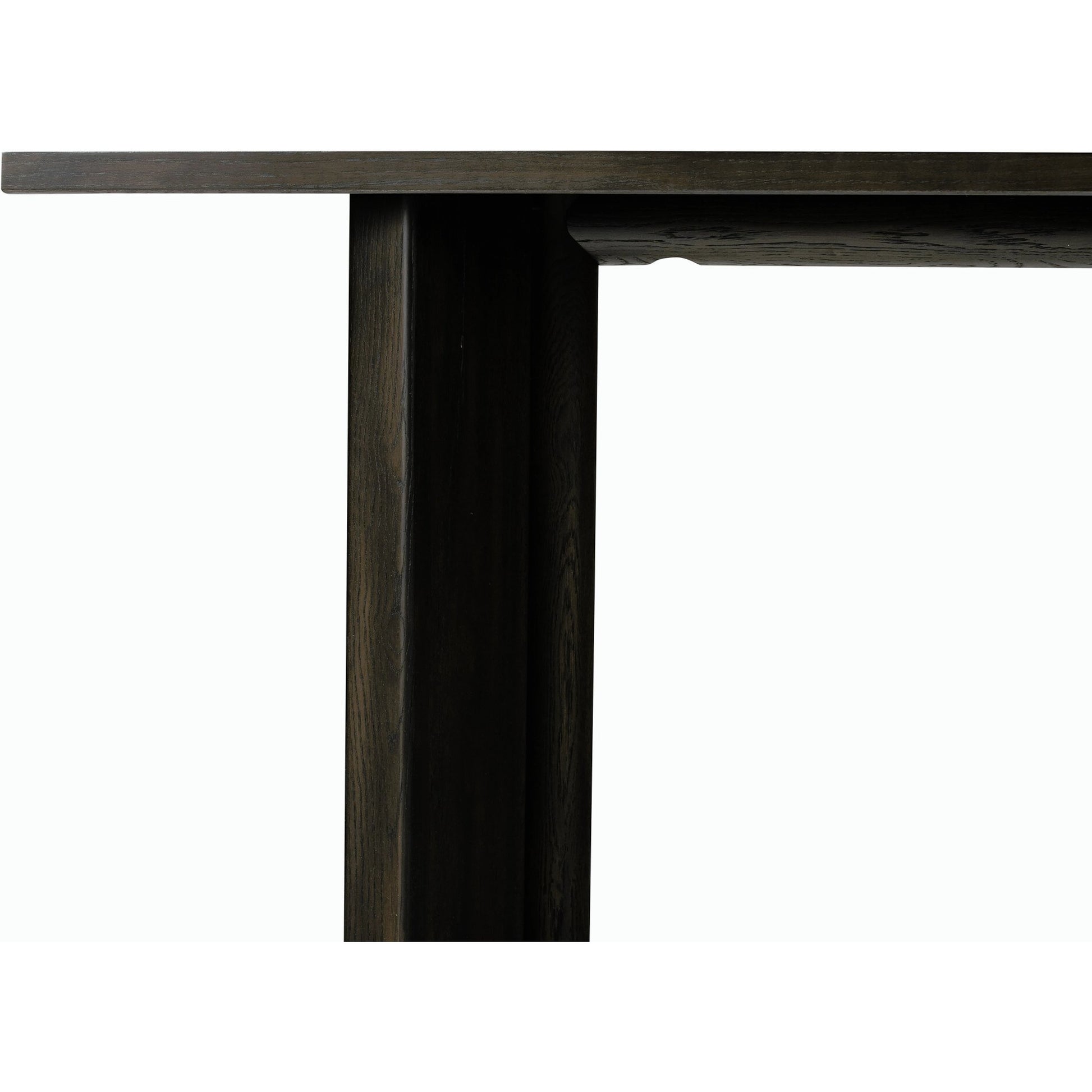 Huxley Console Table by Four Hands in smoked black veneer. Made from thick oak veneer, engineered hardwood in a modern style.