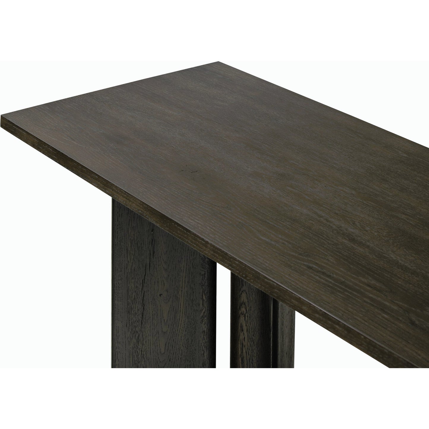 006 SI-2158205 | Closeup | Huxley Console Table by Four Hands in smoked black veneer. Made from thick oak veneer, engineered hardwood in a modern style.