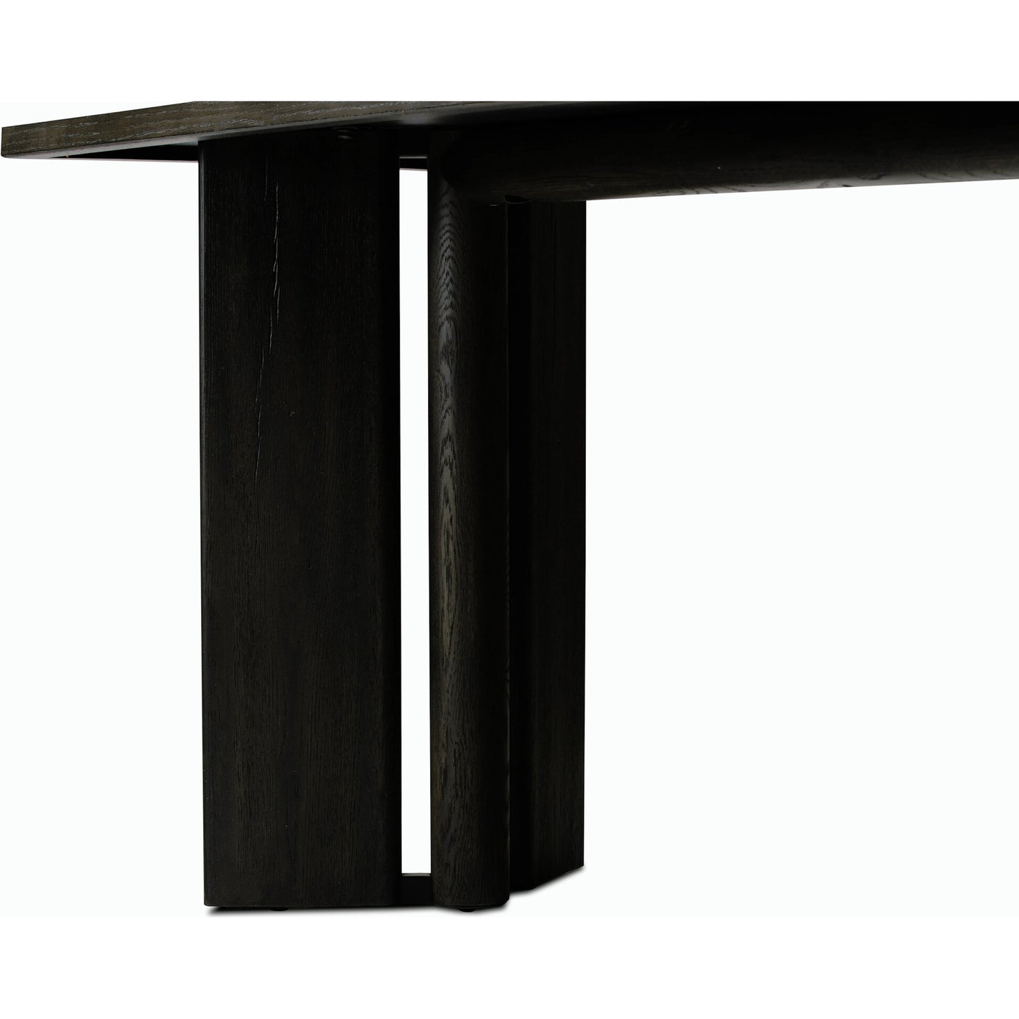 007 SI-2158205 | Closeup | Huxley Console Table by Four Hands in smoked black veneer. Made from thick oak veneer, engineered hardwood in a modern style.
