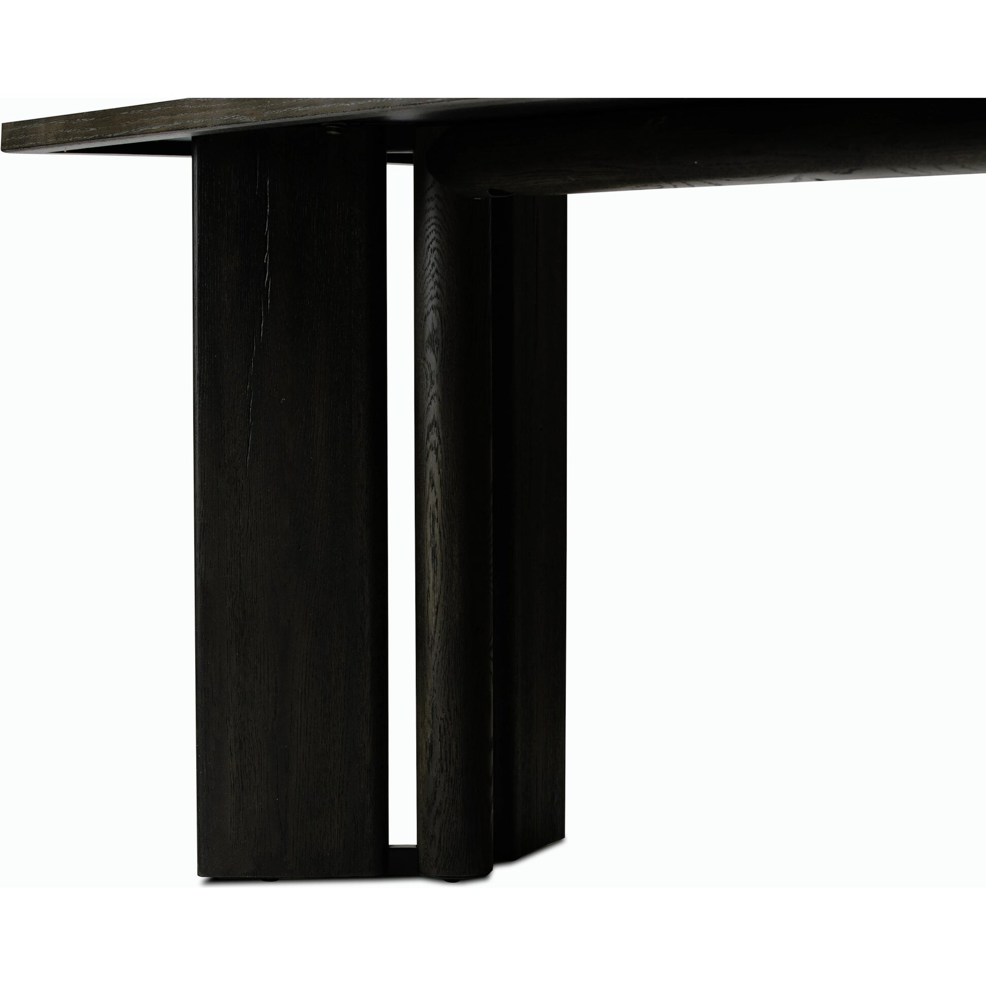 Huxley Console Table by Four Hands in smoked black veneer. Made from thick oak veneer, engineered hardwood in a modern style.