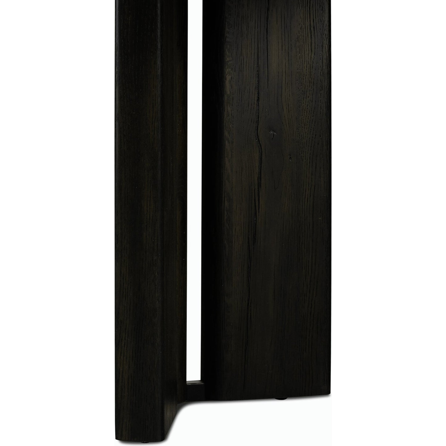 008 SI-2158205 | Closeup | Huxley Console Table by Four Hands in smoked black veneer. Made from thick oak veneer, engineered hardwood in a modern style.