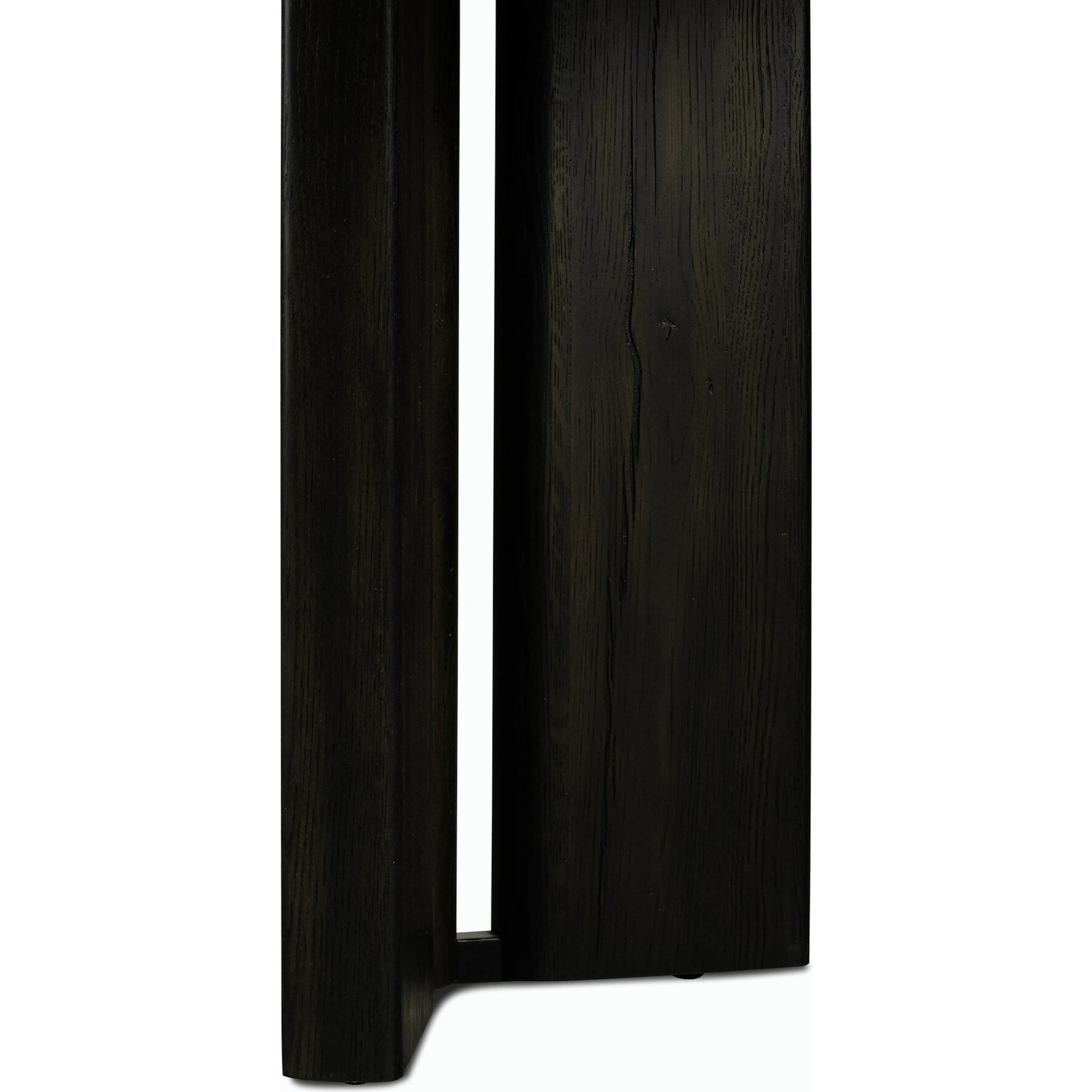 Huxley Console Table by Four Hands in smoked black veneer. Made from thick oak veneer, engineered hardwood in a modern style.