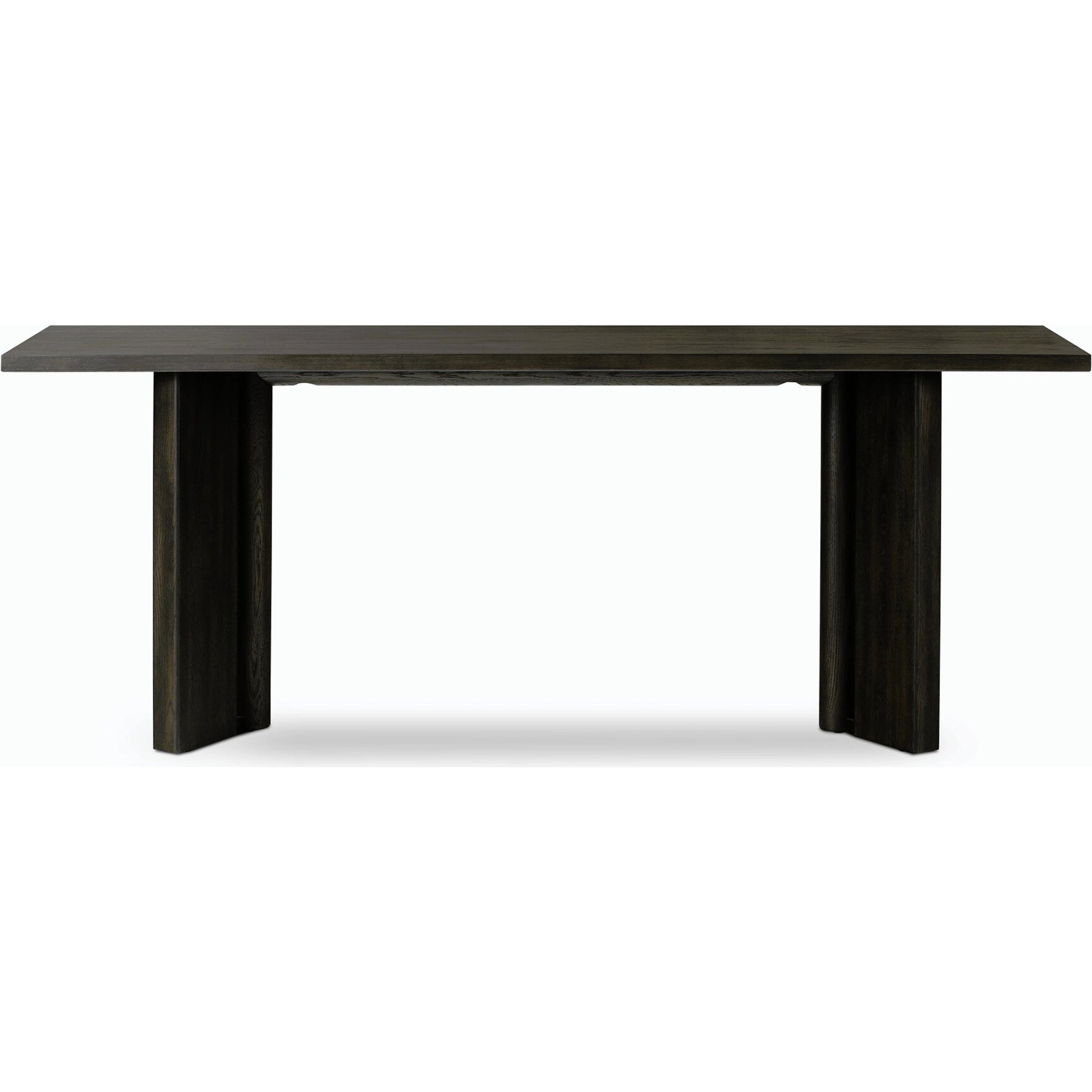 Huxley Console Table by Four Hands in smoked black veneer. Made from thick oak veneer, engineered hardwood in a modern style.