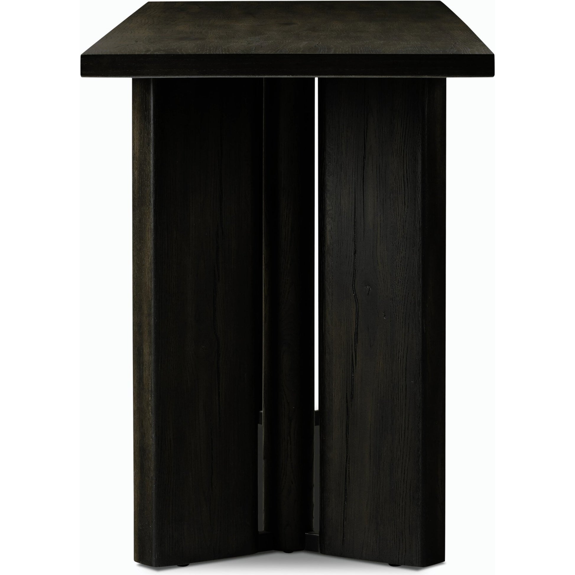 Huxley Console Table by Four Hands in smoked black veneer. Made from thick oak veneer, engineered hardwood in a modern style.