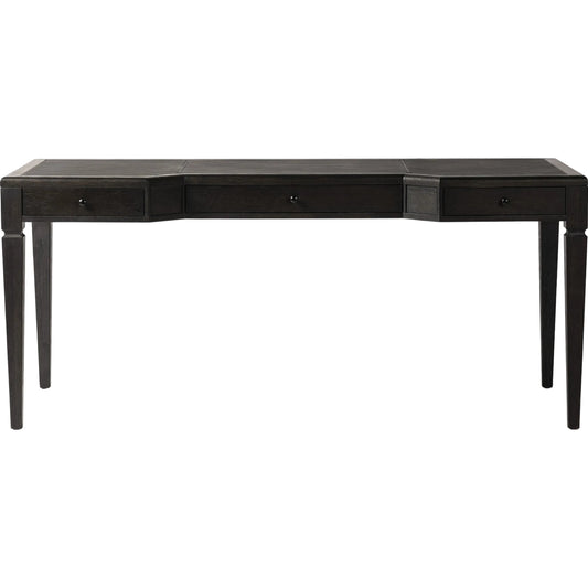 Claude Desk by Four Hands in distressed black oak veneer, bosa black. Made from oak veneer, top grain leather, solid oak in a unique style.