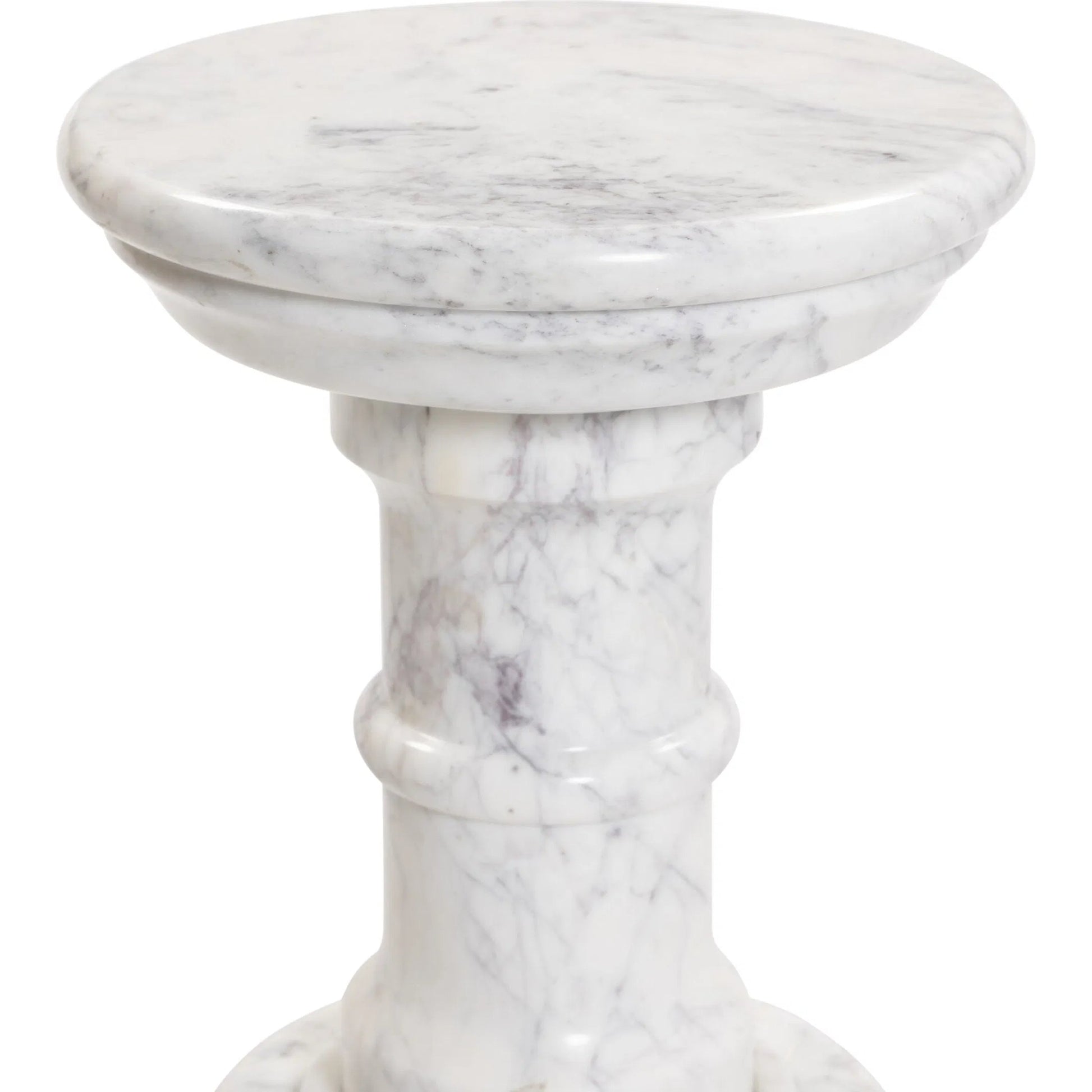 Cyprus End Table by Four Hands in veined white marble solid. Made from solid marble in a modern style.