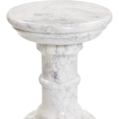 Cyprus End Table by Four Hands in veined white marble solid. Made from solid marble in a modern style.