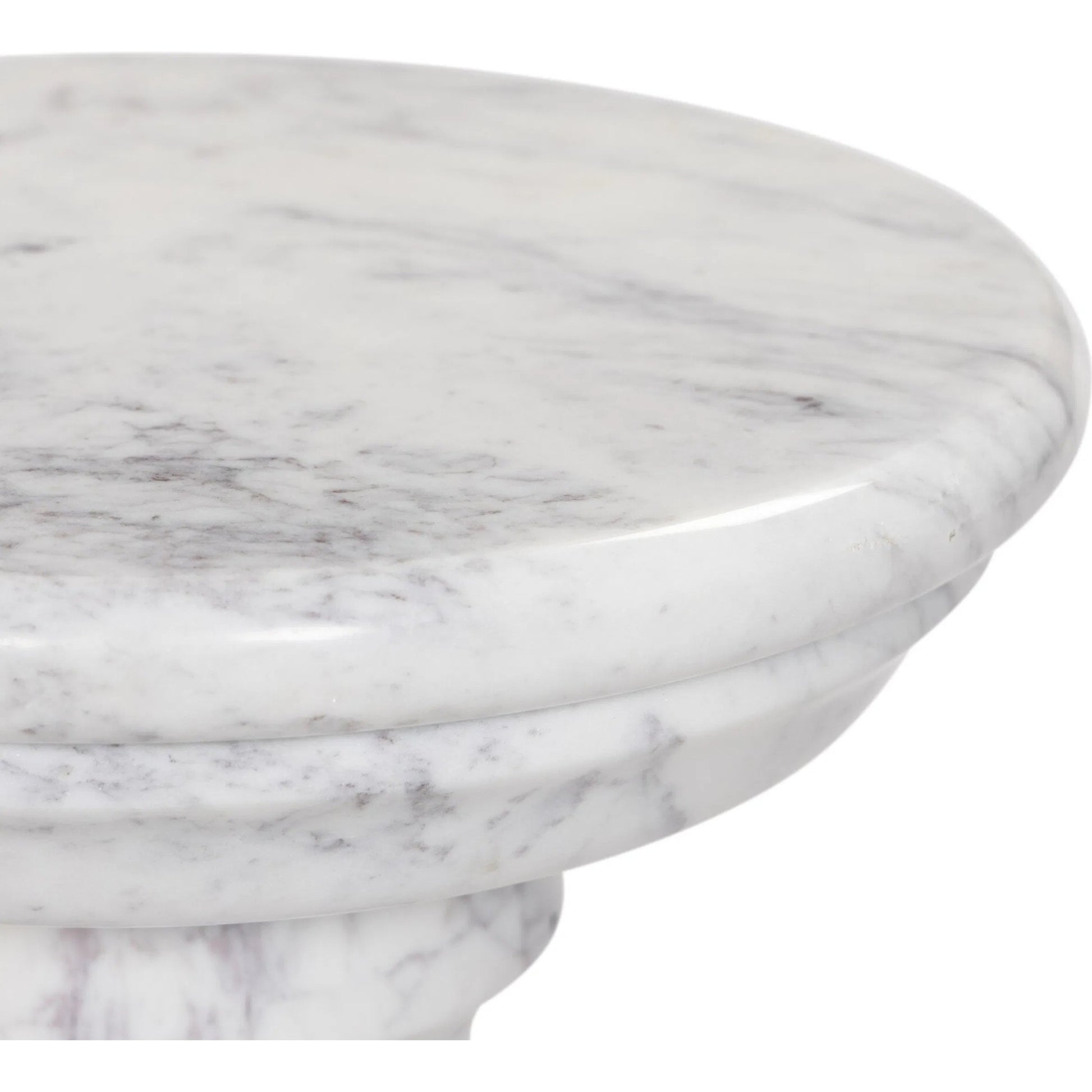 Cyprus End Table by Four Hands in veined white marble solid. Made from solid marble in a modern style.