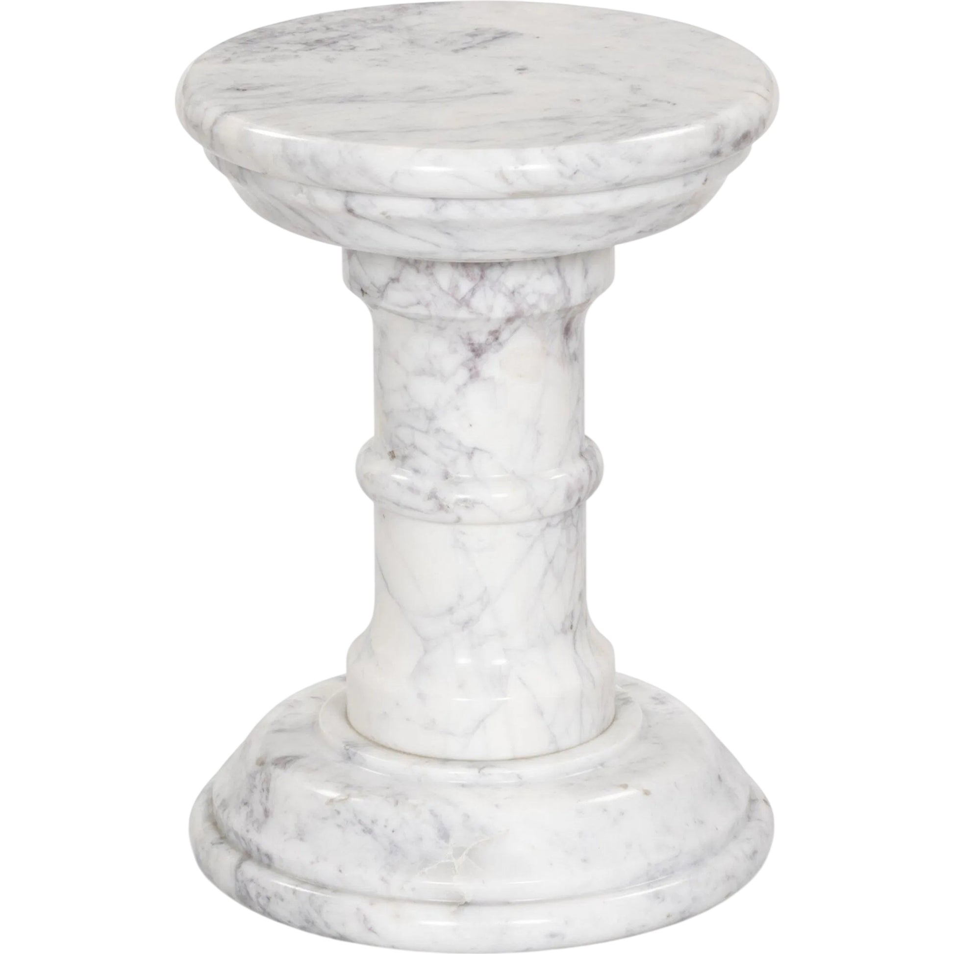 Cyprus End Table by Four Hands in veined white marble solid. Made from solid marble in a modern style.