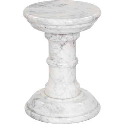Cyprus End Table by Four Hands in veined white marble solid. Made from solid marble in a modern style.
