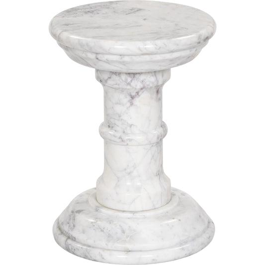 Cyprus End Table by Four Hands in veined white marble solid. Made from solid marble in a modern style.