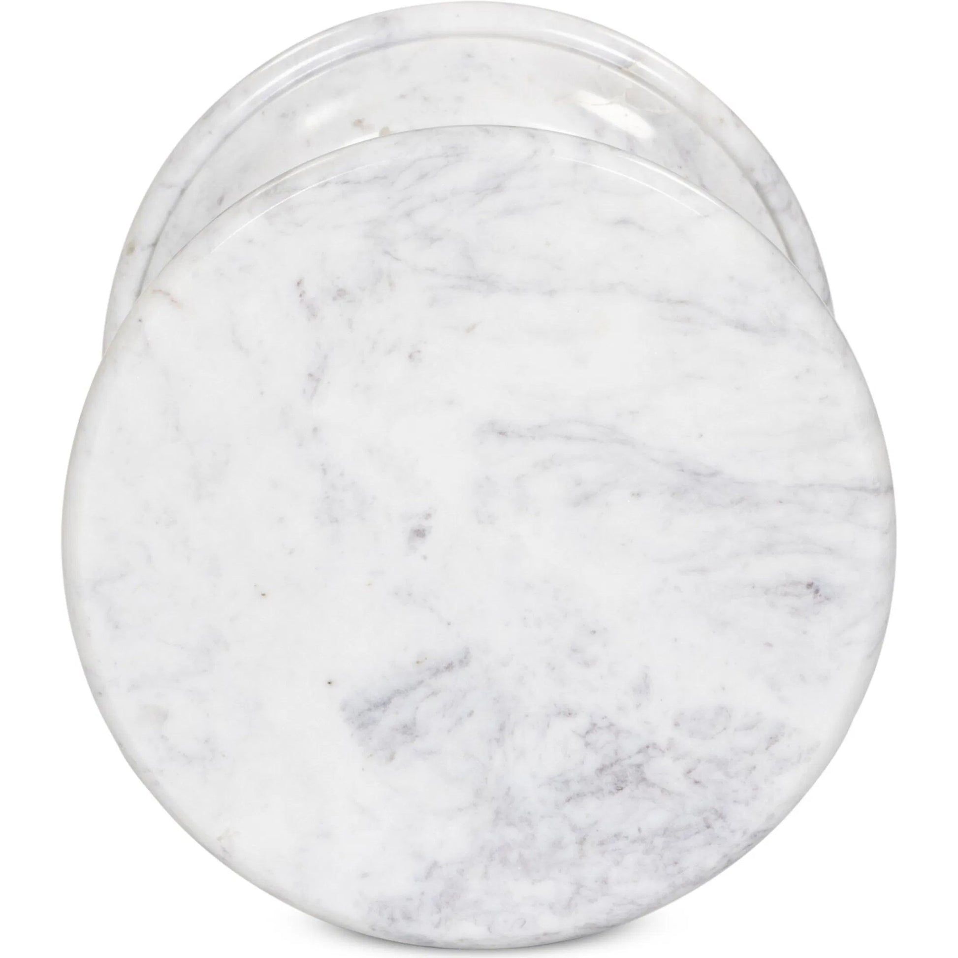 Cyprus End Table by Four Hands in veined white marble solid. Made from solid marble in a modern style.