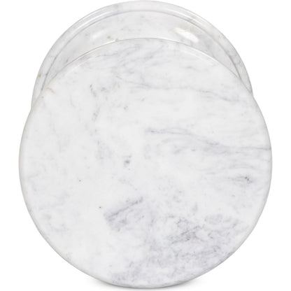 Cyprus End Table by Four Hands in veined white marble solid. Made from solid marble in a modern style.