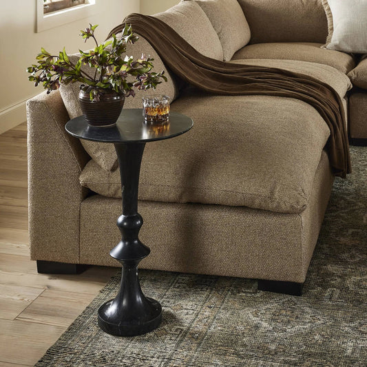 Polli End Table by Four Hands in black marble. Made from solid marble in a unique style.