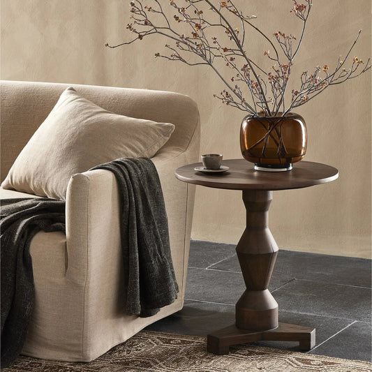 Rivi End Table by Four Hands in aged belgium bleach. Made from solid mixed reclaimed wood in a traditional style.