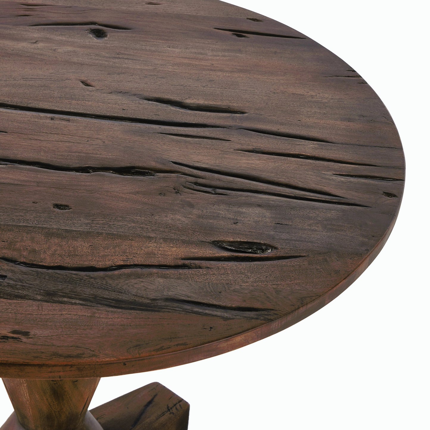 008 SI-2158419 | Closeup | Rivi Large End Table by Four Hands in antique belgium bleach. Made from solid mixed reclaimed wood in a modern style.