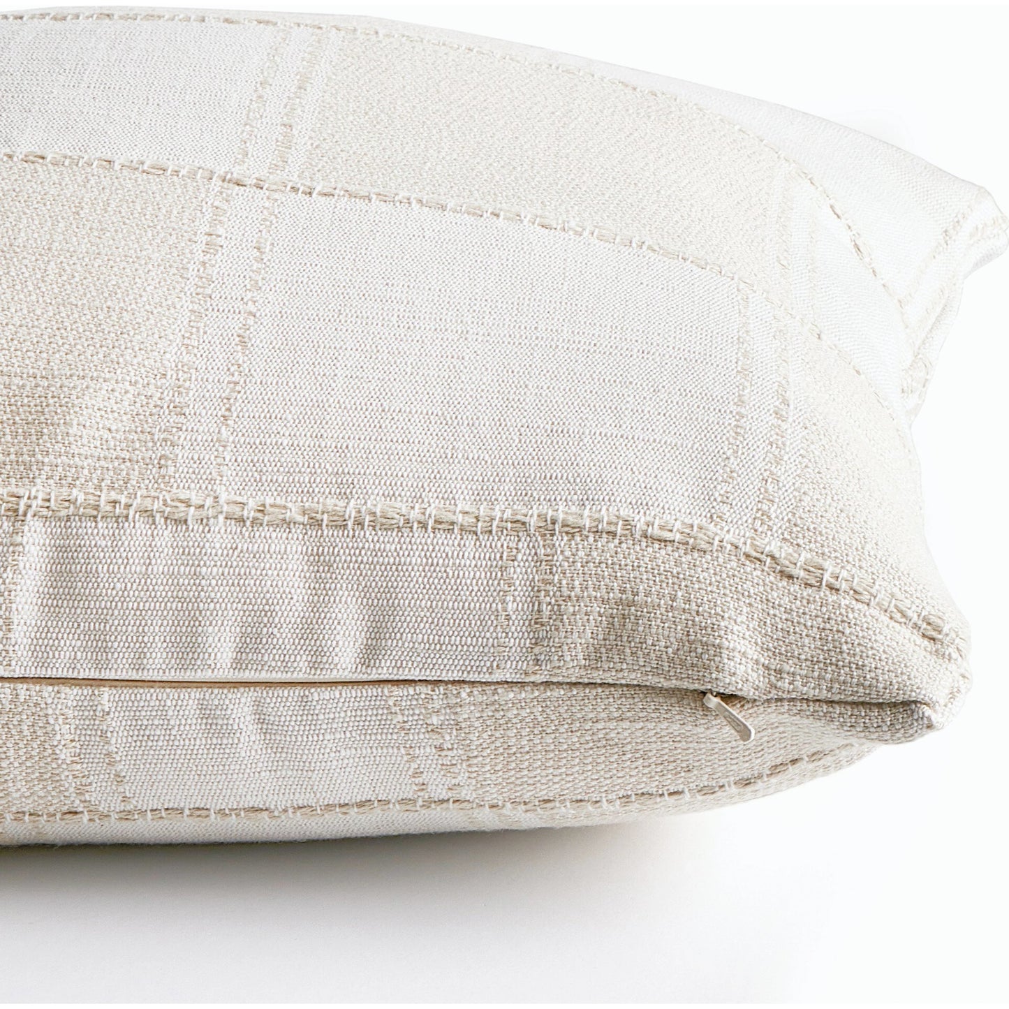 005 SI-2158533 | Closeup | Tate Pillow by Four Hands in thomwell cream. Made from 81.55% polyester, 18.45% cotton, down alternative fiber, 100% polyester in a modern style.
