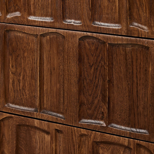 Ezri 6 Drawer Dresser by Four Hands in carved cocoa oak. Made from solid oak in a traditional style.