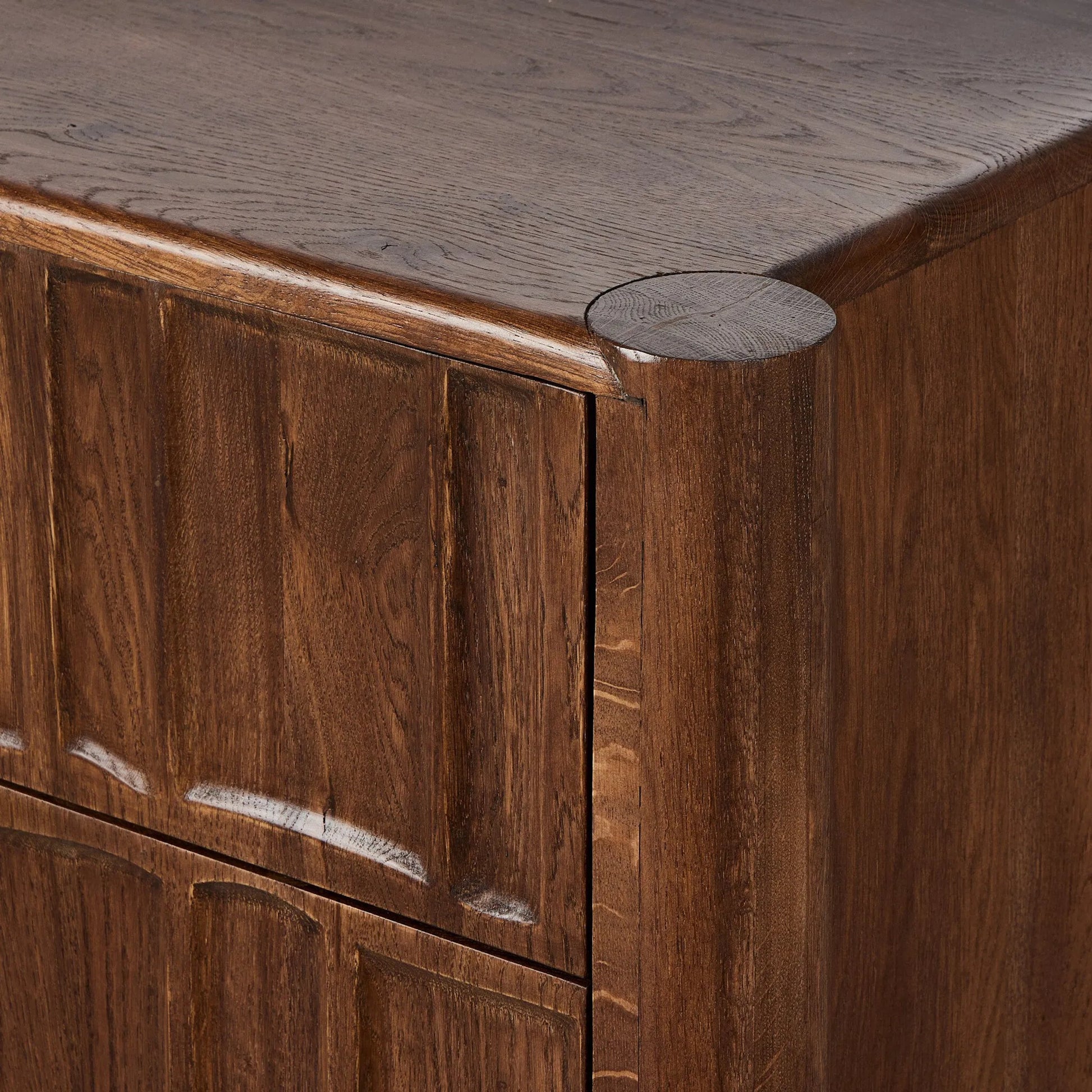 Ezri 6 Drawer Dresser by Four Hands in carved cocoa oak. Made from solid oak in a unique style.