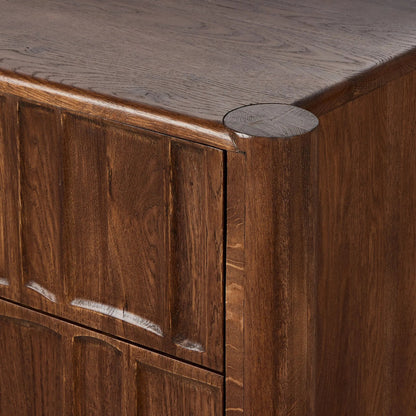 Ezri 6 Drawer Dresser by Four Hands in carved cocoa oak. Made from solid oak in a unique style.